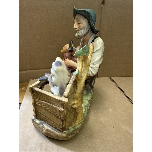 Norleans Japan Bisque Porcelain Man & Dog Figurine Mid-Century 7.5" Collectible - Picture 6 of 9